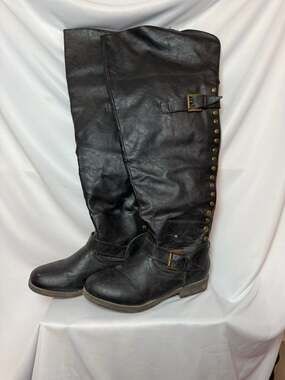 Journee Collection Women's Kane Studded Over-the-Knee Riding Boots with Red Back